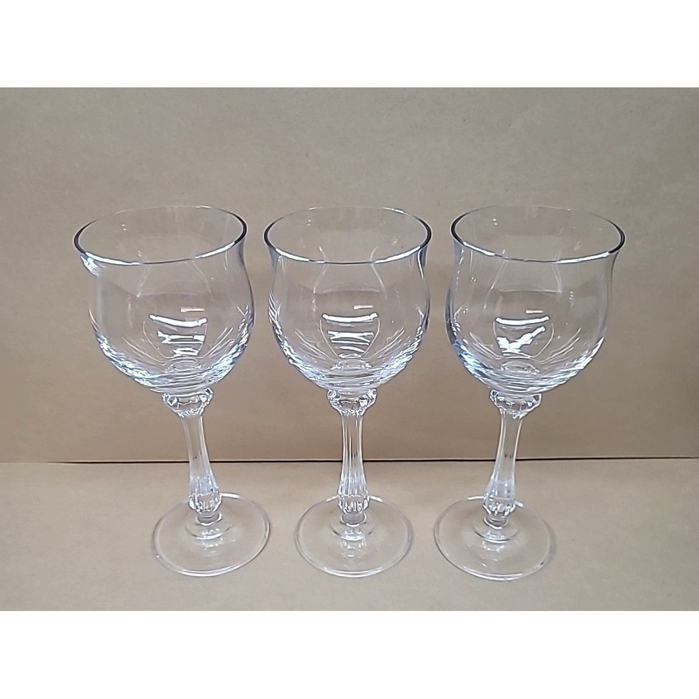 Set of 3 Mikasa‎ Crystal Ardmore Wine Glasses  w/Ribbed Optic Stem 7 1/8"H